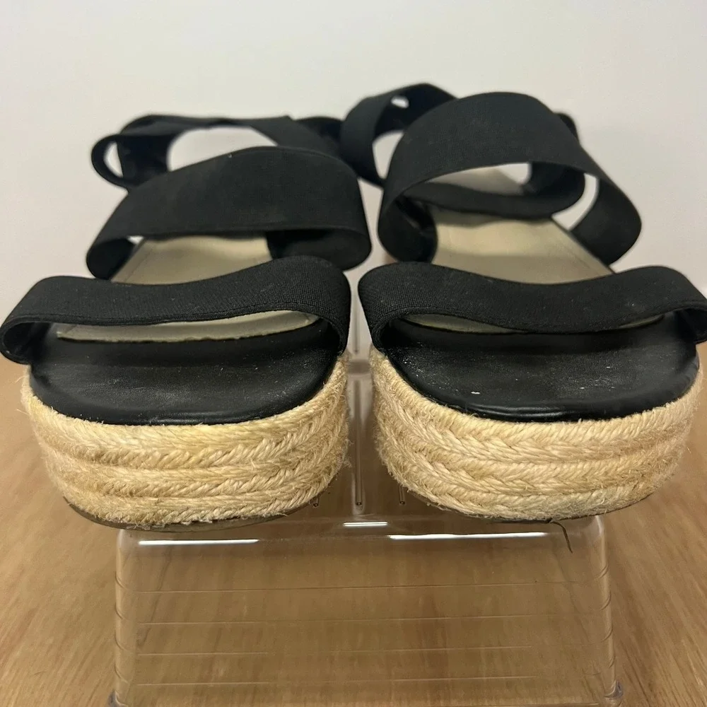 Womens Platform Espadrille Sandals 39 Black Good Elastic Strappy Wedge Unbranded
